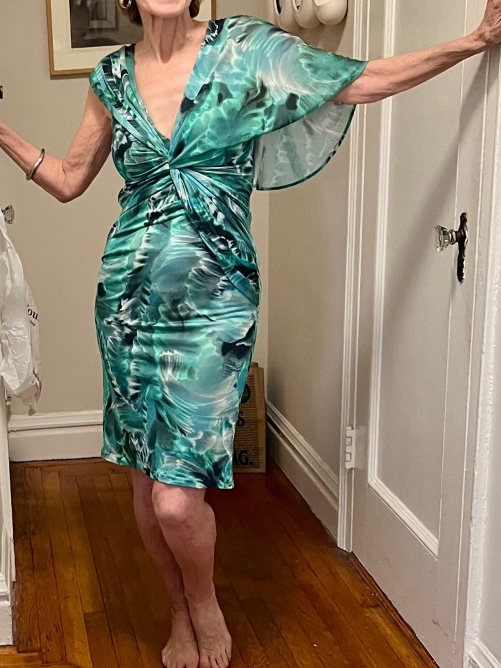 Emanuel Ungaro Vintage Y2K/ 90’s Asymmetrical Blue Green Silk Dress